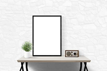 rectangular, beige, wooden, vanity table, poster, mockup, decor, desk, interior, presentation, mock