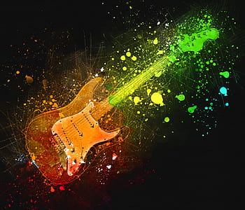 ilustracja, elektryczny, gitara, gitara elektryczna, skała, instrument strunowy, instrument muzyczny, muzyka, manipulacja cyfrowa, sztuka fotograficzna, kolorowy