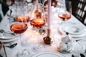 Rose, copa de vino, mesa de navidad, vino rosado, navidad, mesa, vacaciones, vajilla, decoraciones, vidrio, fiesta