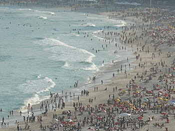 people, gathered, seashore, daytime, brazil, rio de janeiro, kopakabana, beach, tourists
