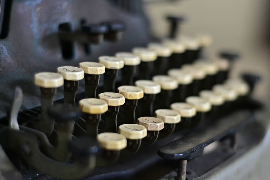 black, white, typewriter, tilt shift lens photography, black and white, tilt shift lens, photography, write, vintage, retro, old