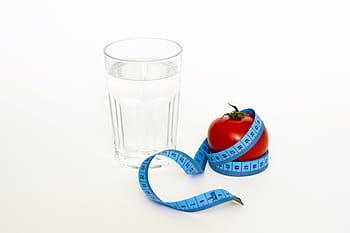 chiaro, bicchiere, accanto, rosso, pomodoro, nastro, dieta, acqua, potabile, Salute, peso