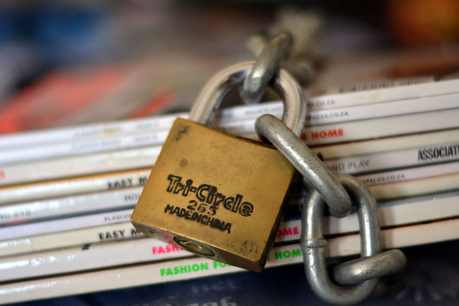 chained magazines, safe, secure, lock and chain