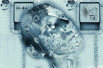 člověk, pozadí počítače, kyborg, vpřed, digitalizace, robot, sci fi, žena, digitální, tvář, stříbrný