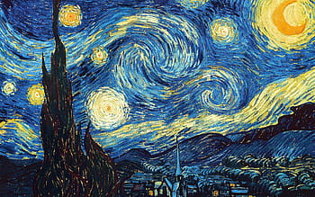 hvězdnou noc, Vincent van Gogh, Hvězdná obloha, van gogh, olejomalba, abstraktní, celý rám, texturou, pozadí, modrý, čeřil