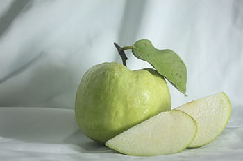 sliced, green, fruit, white, surface, guava