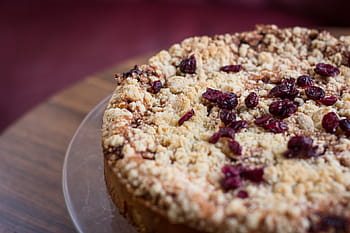 bagt kage, rund, bagt, bagværk, tørret, rosiner, top, kage, pie, dessert, mad