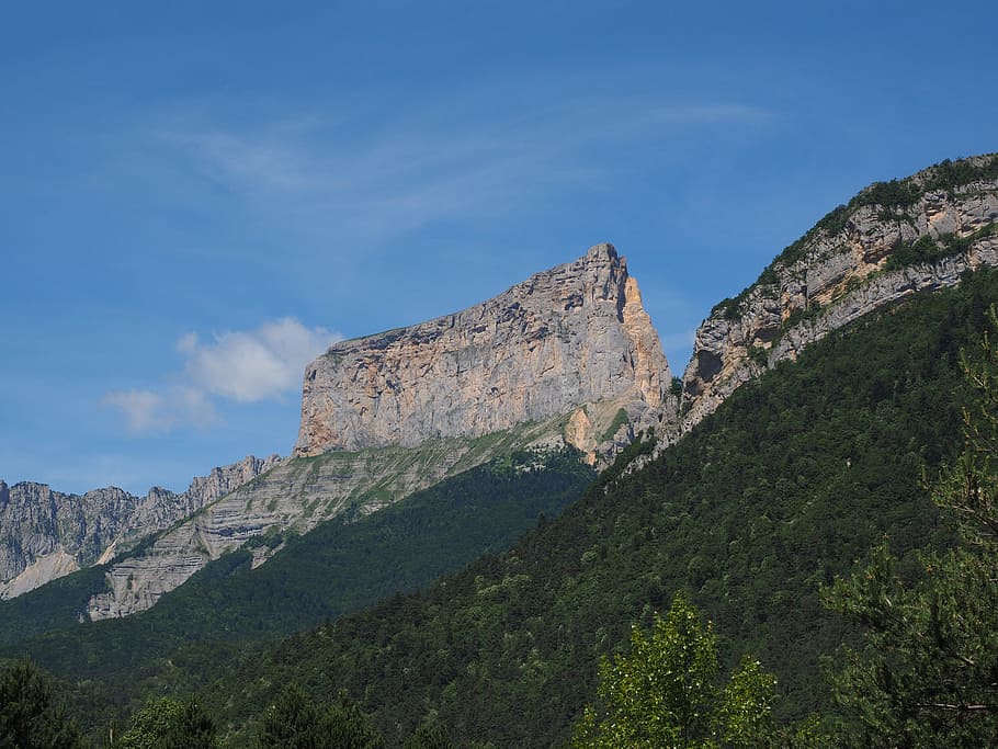 mont aiguille, hora, masiv, vercors, hora, masivu, pohoří, dauphiné-alpy, westalpen, Francie, jako mesa, stolní hory