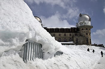 muž, stojící, sněhové pole, lyžařský areál, hotel, zermatt, Alpy, švýcarsko, sníh, Studený, led