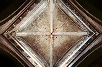 nízký, úhlové fotografování, gotický, budova, interiér, architektura, infrastruktura, struktura, zřízení, strop, symetrie