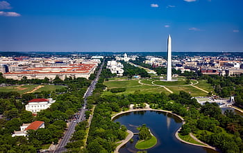 aerial, view, park, daytime, washington dc, c, city, urban, washington monument, national mall, cityscape