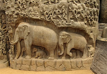 two, elephant cutout decor, elephants, bas relief, indian, monument, cultural, open-air, legend, ancient, animals
