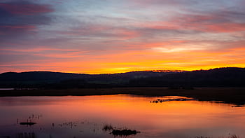 sunset, water, evening, dusk, horizon, landscape, nature, outdoors, mountains, sky, clouds