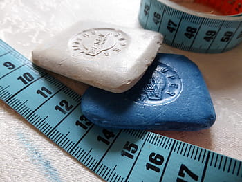 two, white, blue, stones, measuring, tape, tailor's chalk, sew, nähutensilien, handarbeiten, meter