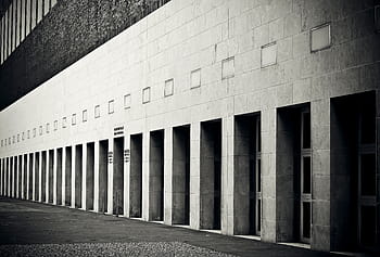 grayscale photography, concrete, building, architecture, facade, hauswand, modern, art, stone, home, city