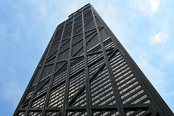 matalakulmainen valokuva, musta, rakennus, päivä-, john hancock -keskus, john hancock, supertall, pilvenpiirtäjä, Chicago, Illinois, amerikkalainen