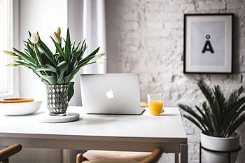 interior, blanco, oficina, espacio de trabajo, lugar de trabajo, computadora, apple macbook, tecnología, escritorio, computadora portátil, scandi