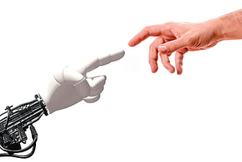 budoucnost, člověk, robot, ruka, umělý, fantazie