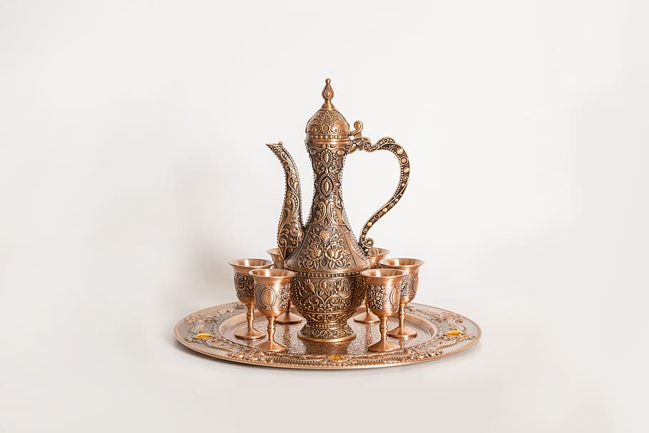 gold, interior, ancient, decorative, vintage, indoors, retro, various, collection, antique, old