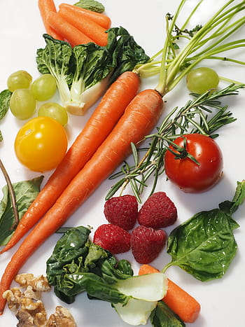 carrots, strawberries, tomatoes, cabbage, arrange, white, textile, vegetable, vegan, healthy, food
