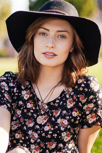 žena, nošení, Černá, letní klobouk, portrét, ženský, mladý, osoba, přitažlivý, dospělý, Modelka