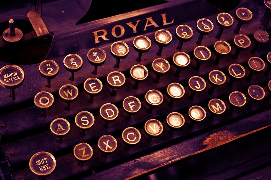 black, purple, typewriter, vintage, write, new york, letters, letterpress, ink, tape, reflect