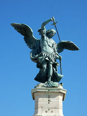 Svatý., socha michaela, během dne, anděl, castel sant'angelo, Řím, křídlo, socha, kamenná postava, angelo, sochařství