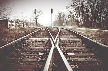 kereta api kuno tua, Tua, Antik, Rel kereta api, Jalur kereta api, transportasi, vanishing Point, baja, kereta api, Perspektif berkurang, arah