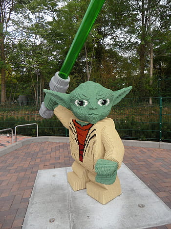 velký, mistr, yoda, hračka, cihlový, socha, hvězdné války, laserový meč, bloky lego, od lego, legoland