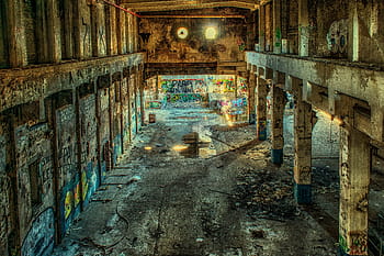 beige painted wall, lost places, factory, hall, leave, pforphoto, lapsed, underground, ruin, demolition, old factory