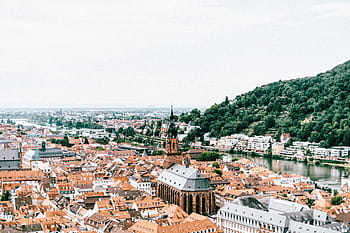fugl-eye, utsikt, landsby, antenne, fotografering, oransje, taktekking, hus, Heidelberg, Tyskland, hustak