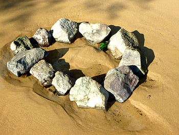 Sand, Stones, Stone Circle, Beach, summer, sand beach, fireplace, bottle, beer bottle, elbe beach, nature