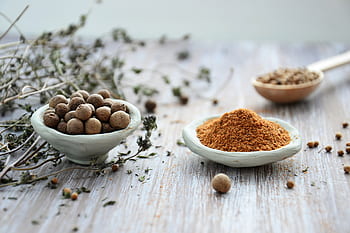 spezie, ingredienti, stagionatura, Pepe, semi, Noce moscata, cucina, cibo, cucinando, tazze di terracotta