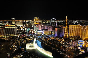 udara, melihat fotografi, las vegas, perjudian, permainan, kota, pemandangan malam, warna-warni, pertunjukan air mancur, malam, Tempat terkenal