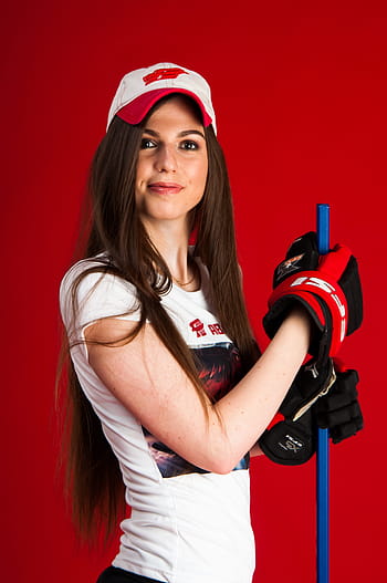 kobieta, młody, śliczny, dziewczynka, dorosły, portret, tło, Sport, hokej, sesja zdjęciowa, Model