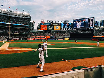 baseballový zápas, během dne, sportovci, hraní, baseball, Yankee, stadión, sportovní, pole, zdatnost, lidé
