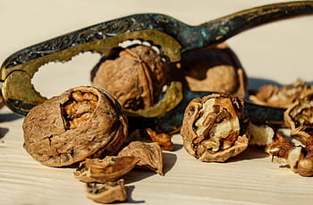 schließen, Foto, Walnüsse, Nussbaum, Nuss, braun, Obstschale, Lebensmittel, gesund, Nussknacker, Riss