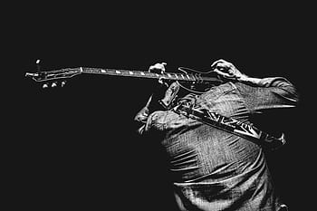 uomo, giocando, chitarra, indietro, nero, bianca, persone, musicista, chitarrista, bianco e nero, roccia