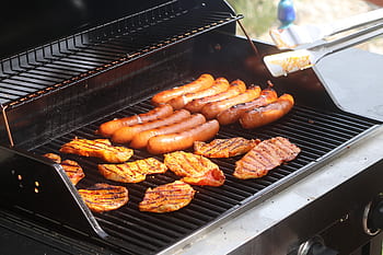 kerti sütés, nyári, kolbász, rostély, sült kolbász, roston sütés, eszik, élelmiszer, steak, finom, party