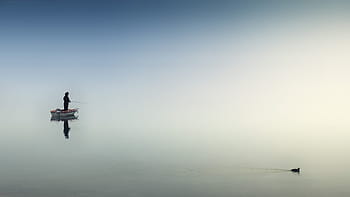 man fishing, boat, daytime, sea, ocean, water, nature, sailing, people, fishing, nautical Vessel