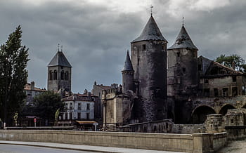hnědý, hrad, zataženo, nebe, architektura, budova, infrastruktura, struktura, zřízení, starý, vinobraní