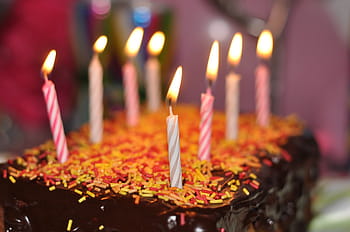 close-up photography, chocolate birthday cake, candles, top, cake, birth, birthday cake, birthday, happy, dessert, chocolate