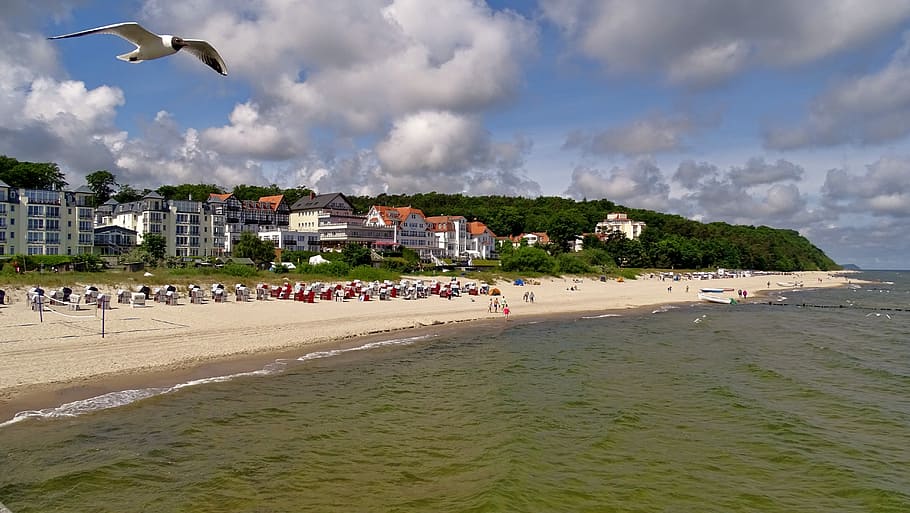 usedom, Bansin, Himmelblå, skyer, himmel, blå, badeby, ferie, strand, hav, sand