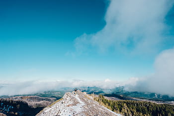 horní, Pohled, hora, modrý, nebe, fotografie, osoba, vrchol, zataženo, hory, vrcholy