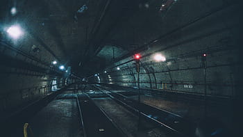 railway tunnel, train, subway, technology, transportation, tube, metro, tracks, rail, lights, illuminated