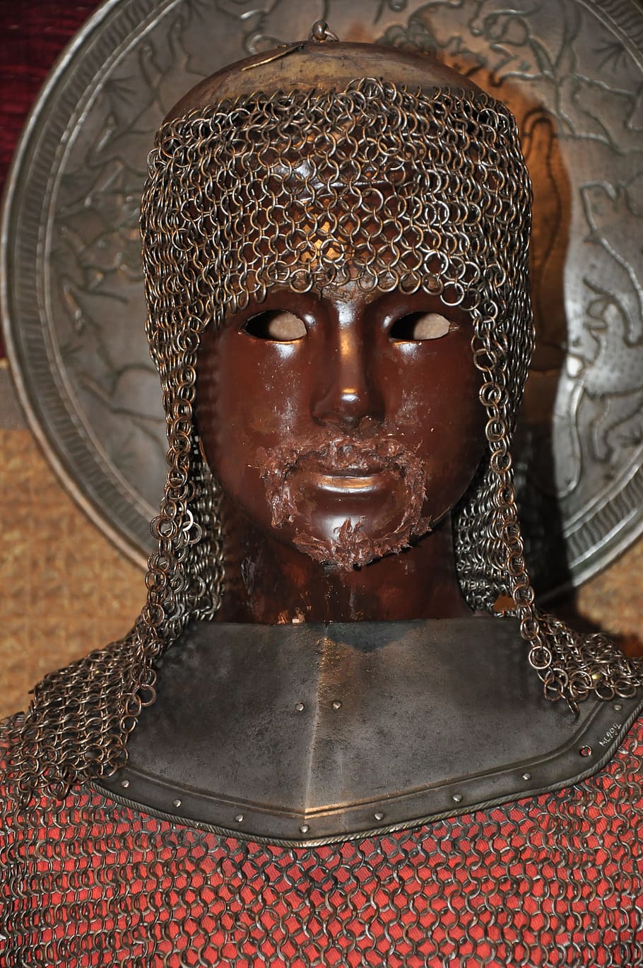 rytíř, zbroj, hauberk, tvář, exponát, muzeum, jedna osoba, pouze ženy, pouze jedna žena, jen dospělí, dospělý