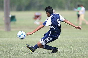 Football, Kick, Soccer Ball, soccer, athlete, grass, boy, competition, action, kicking, soccer player