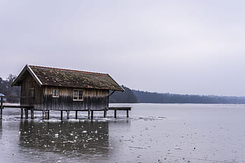 Ammersee, Boat House, Frozen, Water, frozen, water, lake, web, bavaria, landscape, mirroring, waters