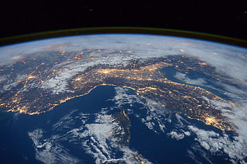 aérien, la photographie, Terre, Station spatiale internationale, vue, espace, nuit, Italie, Alpes, méditerranéen, océan