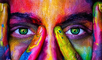 kapatmak, Fotoğraf, kişi, boya, kız, renk, gökkuşağı, model, Kadın, gözleri, görünüm